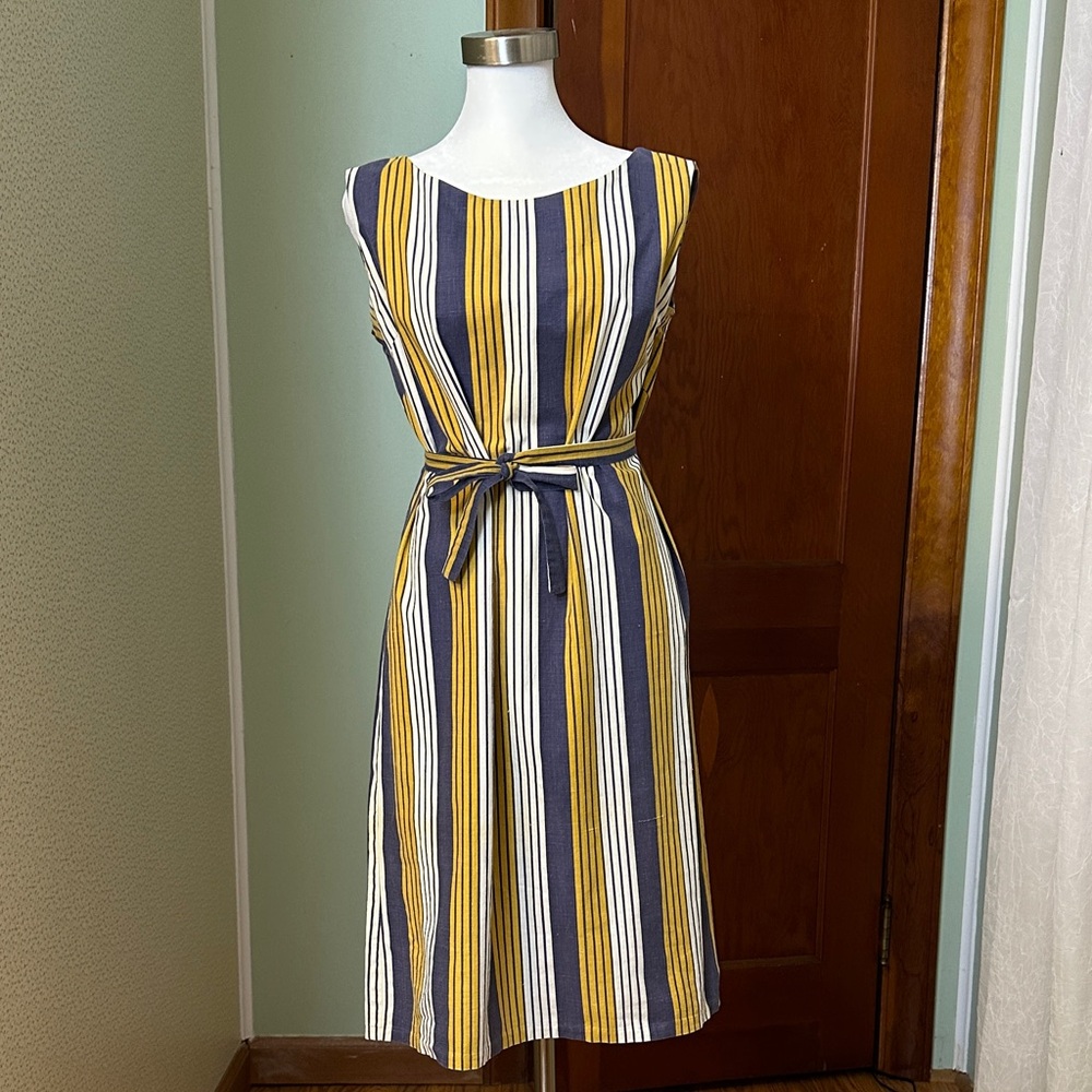 VINTAGE Marimekko Striped Sleeveless Dress with Belt, Size M